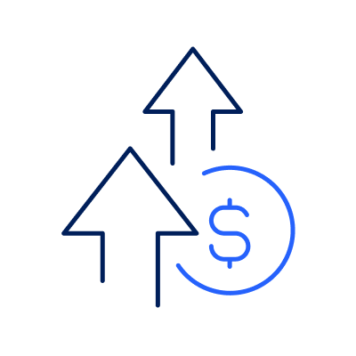 A blue graph with a arrow pointing up